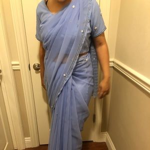 Blue Silver Sari From Mumbai, India 🇮🇳 Like New!